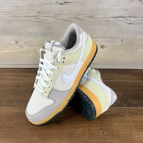 Nike Dunk Low Suede & Canvas Mens Size 12.5 Phantom White Gum Yellow HV4301 030 - Picture 1 of 10